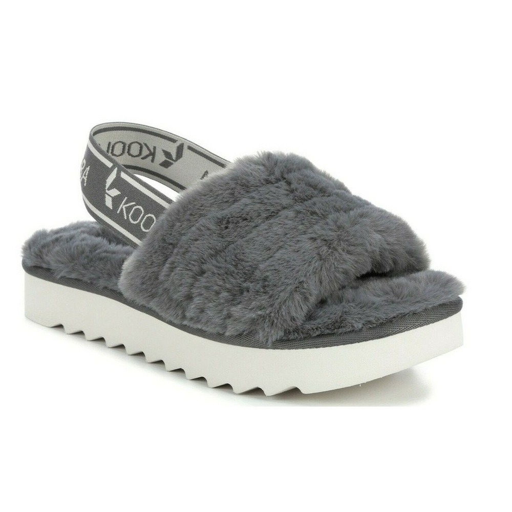 Koolaburra by UGG Fuzz-A-Gurl Grey Faux Fur Platform Slingback Slippers  US‎ 10